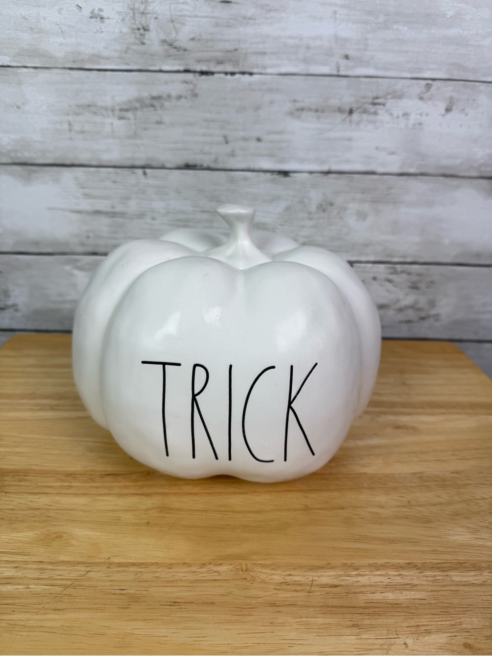 Rae Dunn White Ceramic Pumpkin "TRICK" Decor